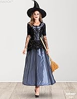 Vista 7 de KatchOn, Disfraz de bruja de Halloween para mujer, disfraz de bruja con sombrero negro Disfraces de brujas malvadas para mujer