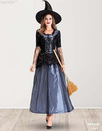 Miniatura 7 de KatchOn, Disfraz de bruja de Halloween para mujer, disfraz de bruja con sombrero negro Disfraces de brujas malvadas para mujer