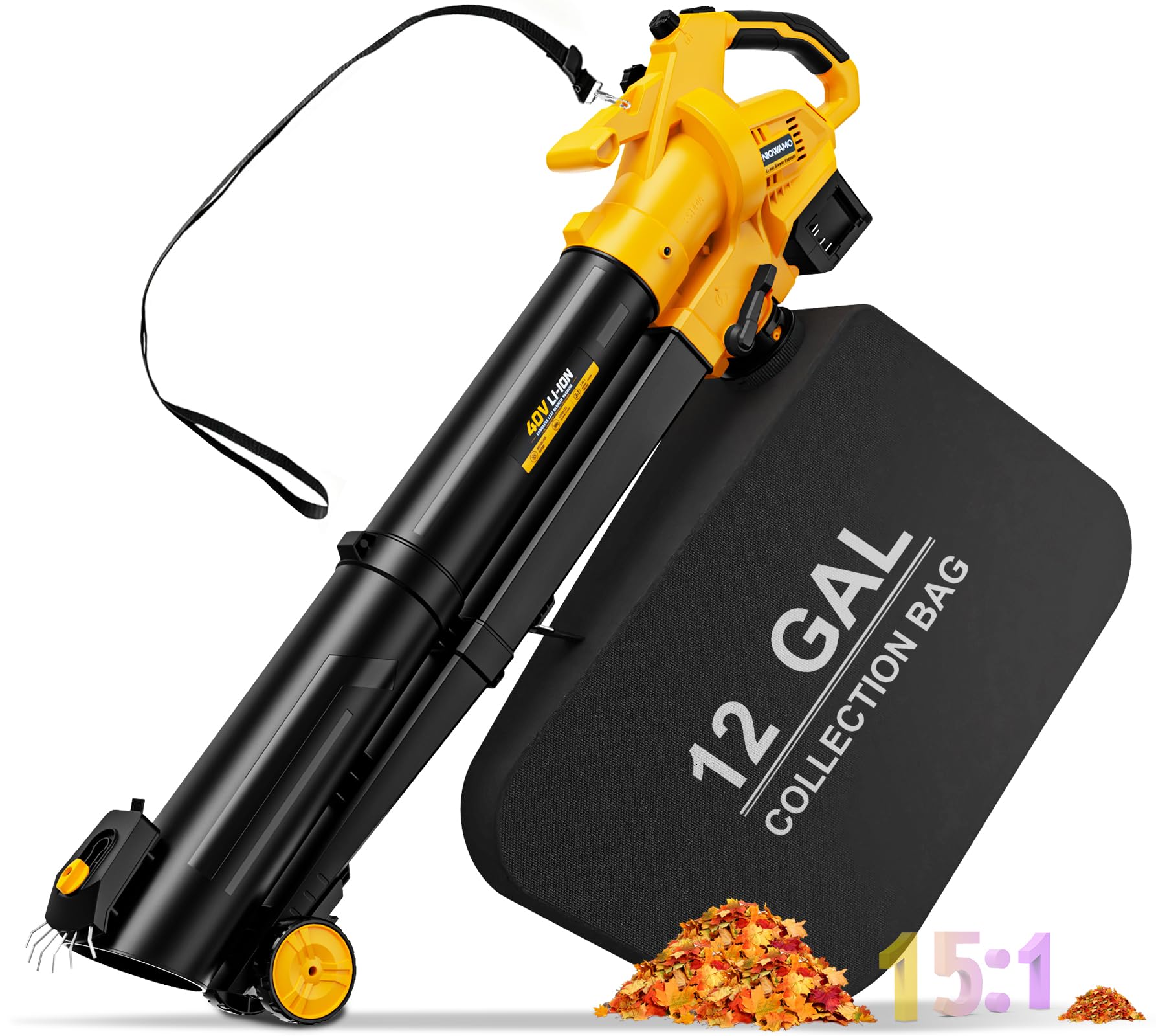 Aspiradora de hojas 3 en 1 inalámbrica con bolsa compatible con batería Dewalt de 20 V, trituradora de hojas eléctrica mejorada y aspiradora de hojas con bolsa de 45 L/12 galones, sopladores de hojas