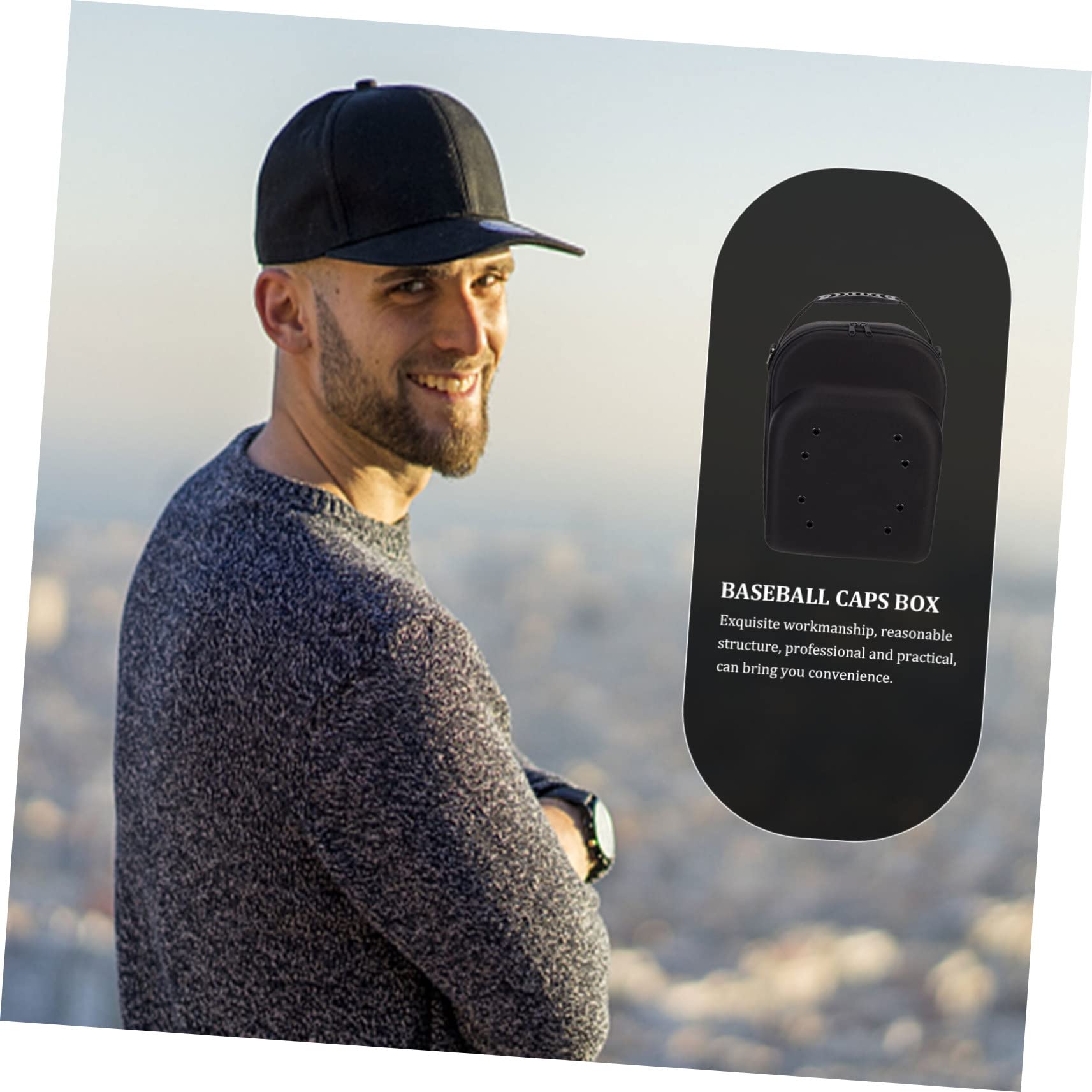 Cabilock Baseball Hat Case Eva Material Travel Baseball Caps Carrier Breathable Organizer Protective Box for Hats Black
