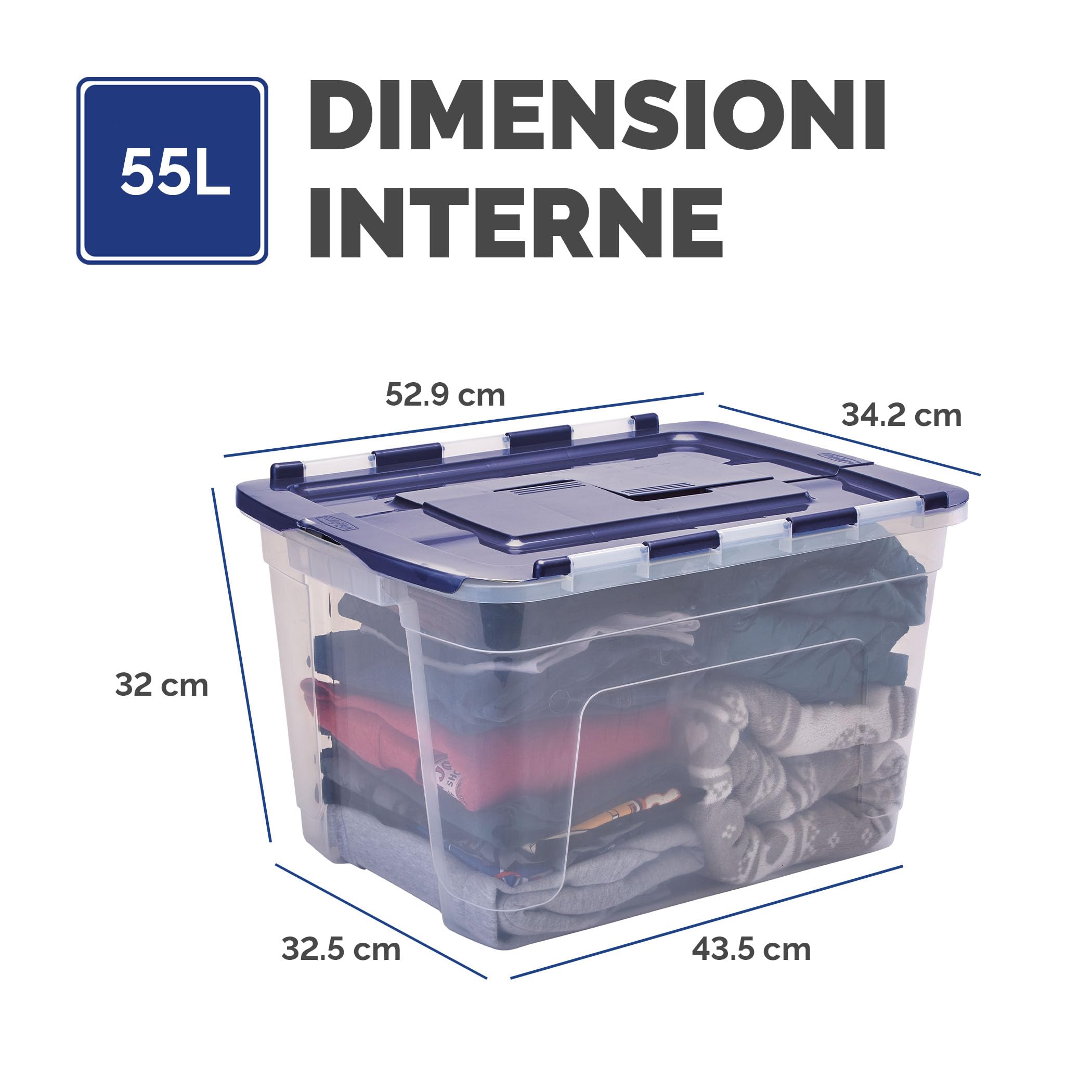 Bankers Box 55L scatola porta oggetti in confezione da 3, BPA-Free, in plastica 100% riciclata, impilabile, 35x43x59cm, ideali per organizzare la casa e l'ufficio, coperchio a cerniera