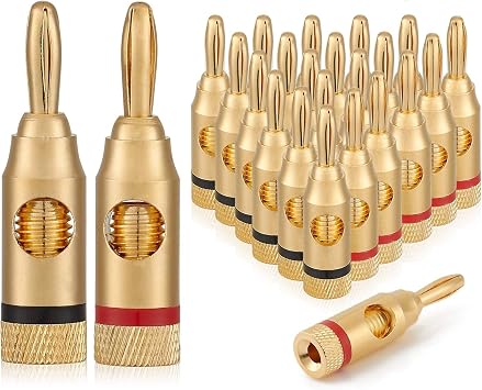 WGGE WG-3334 24k Gold Plated Banana Plugs or Connectors Open Screw Type 12 Pairs 24 Plugs