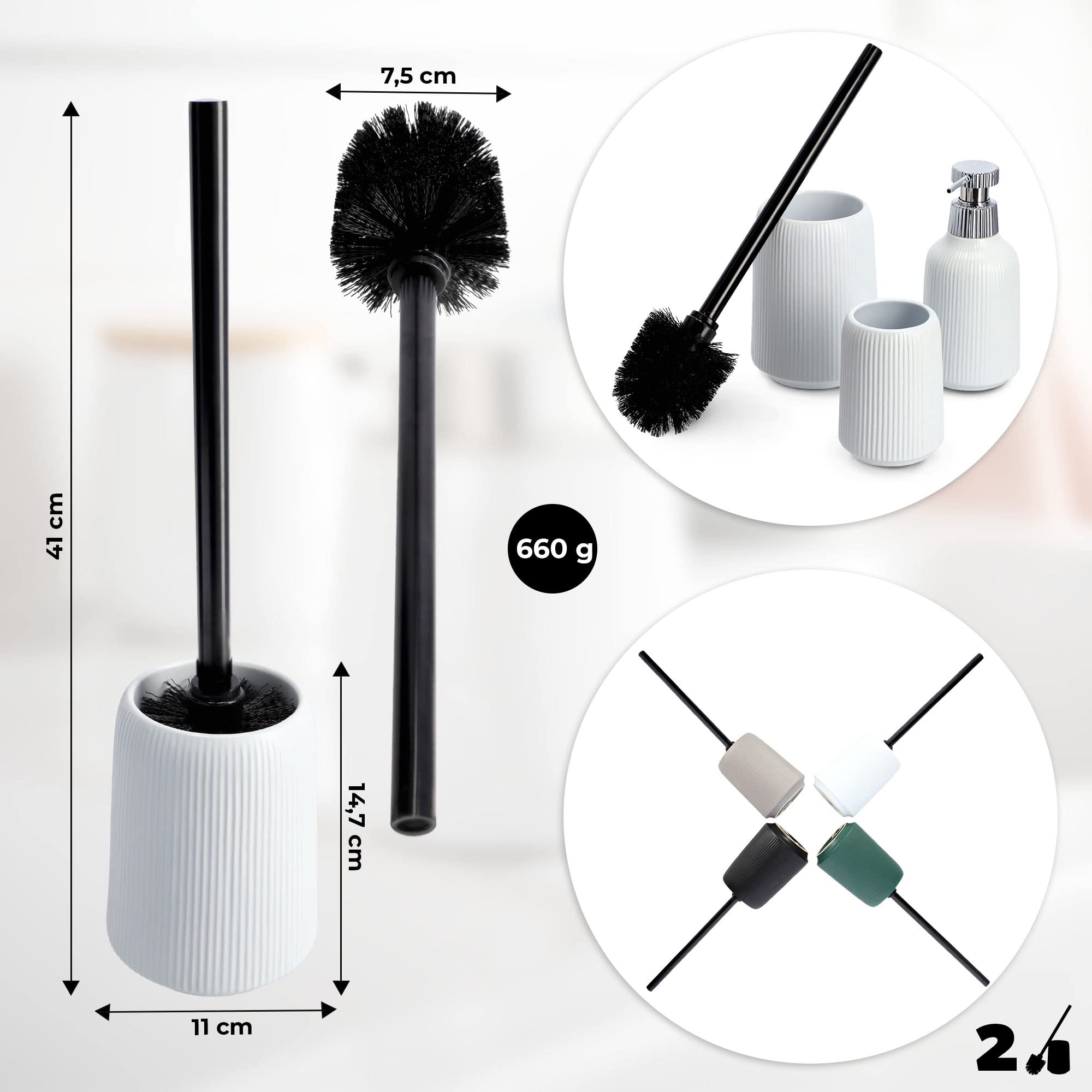Ripassamento da toilette solido Kadax con supporto, spazzola indipendente in ceramica, spazzola per servizi igienici con manico in metallo stabile, spazzola igienica con setole rigide (bianco