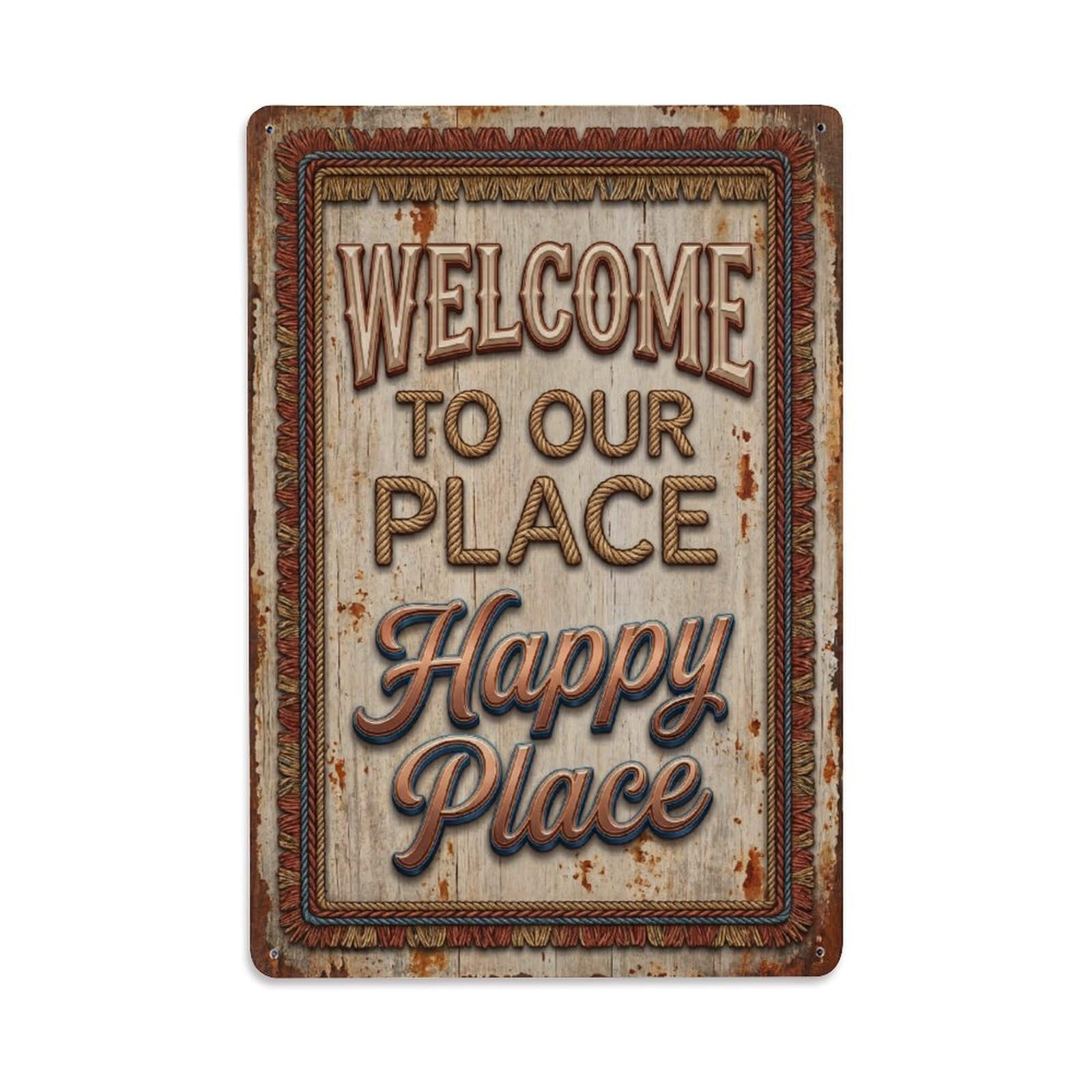 Welcome To Our Happy Place Vintage Trimming Maker Shop Metal Tin Sign Plaque Wall Decor for Cafe, Club Bar, Office, Home Garden Metal Poster 8x12Inch
