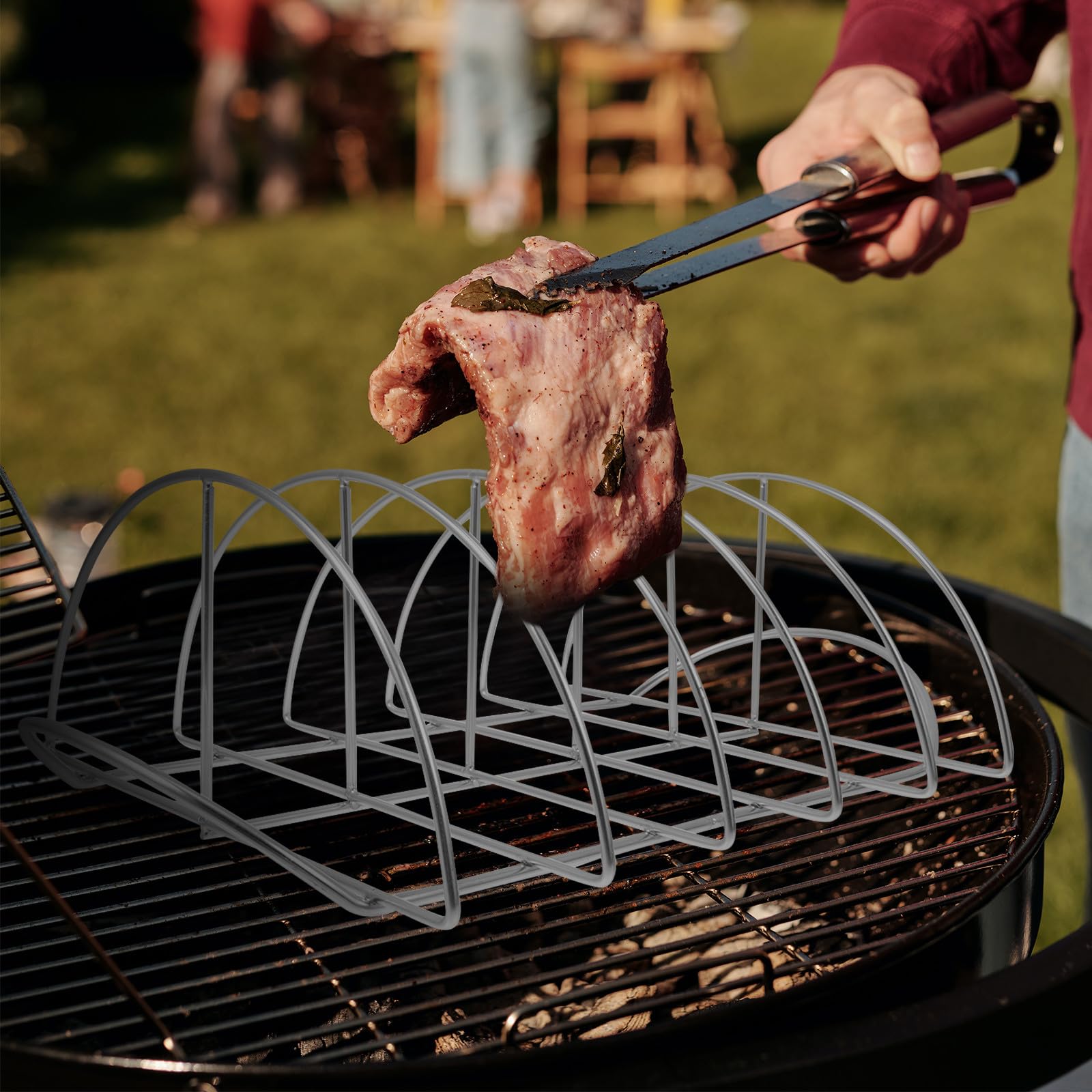 Abaodam Supporto per Bistecca in Acciaio Inossidabile Portatile e Leggero per Barbecue a Casa e Picnic, Resistente e Pratico per Grigliate All'aperto