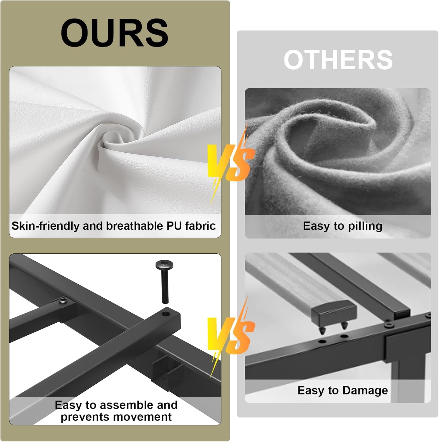 Twin Size Bed Frame with 4 Storage Drawers and LED Lights, Upholstered Platform Bed with Adjustable Headboard and Charging Station, Metal Slats Support, No Box Spring Needed,Easy Assembly, White