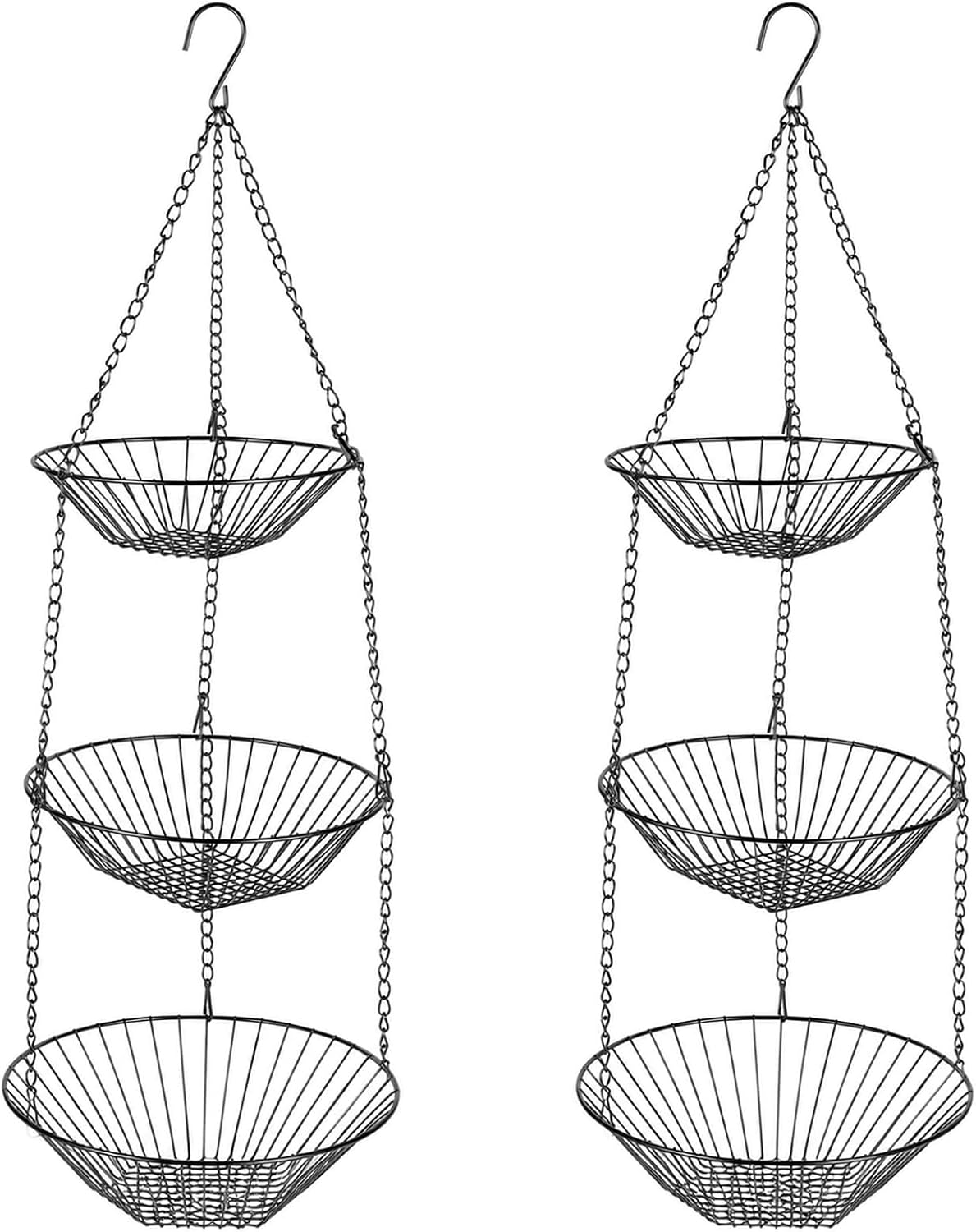 3 Tier Hanging Basket 2-Pack, 30-Inch Black Wire Fruit Storage for Kitchen