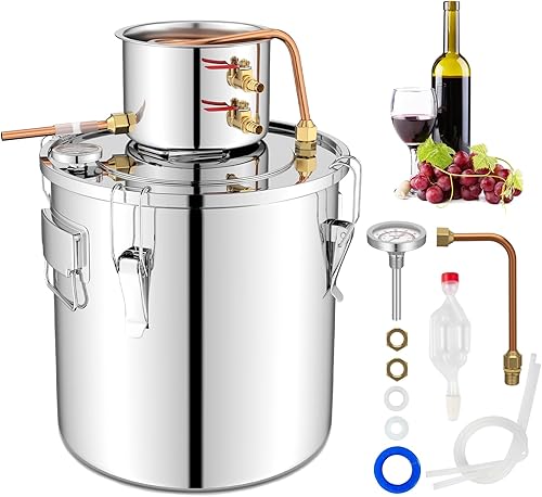 COSTWAY Alcohol Still, kit de preparación casera de 5 galones con 2 ollas de acero inoxidable, tubos de cobre, termómetro integrado, destilador de