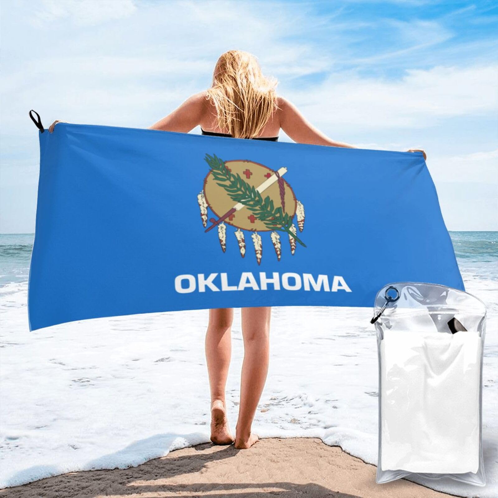 DIEzig Oklahoma State Flag Print Beach Towel Fast Dry Thin For Holiday Vacation Cruise Gym Swimmers