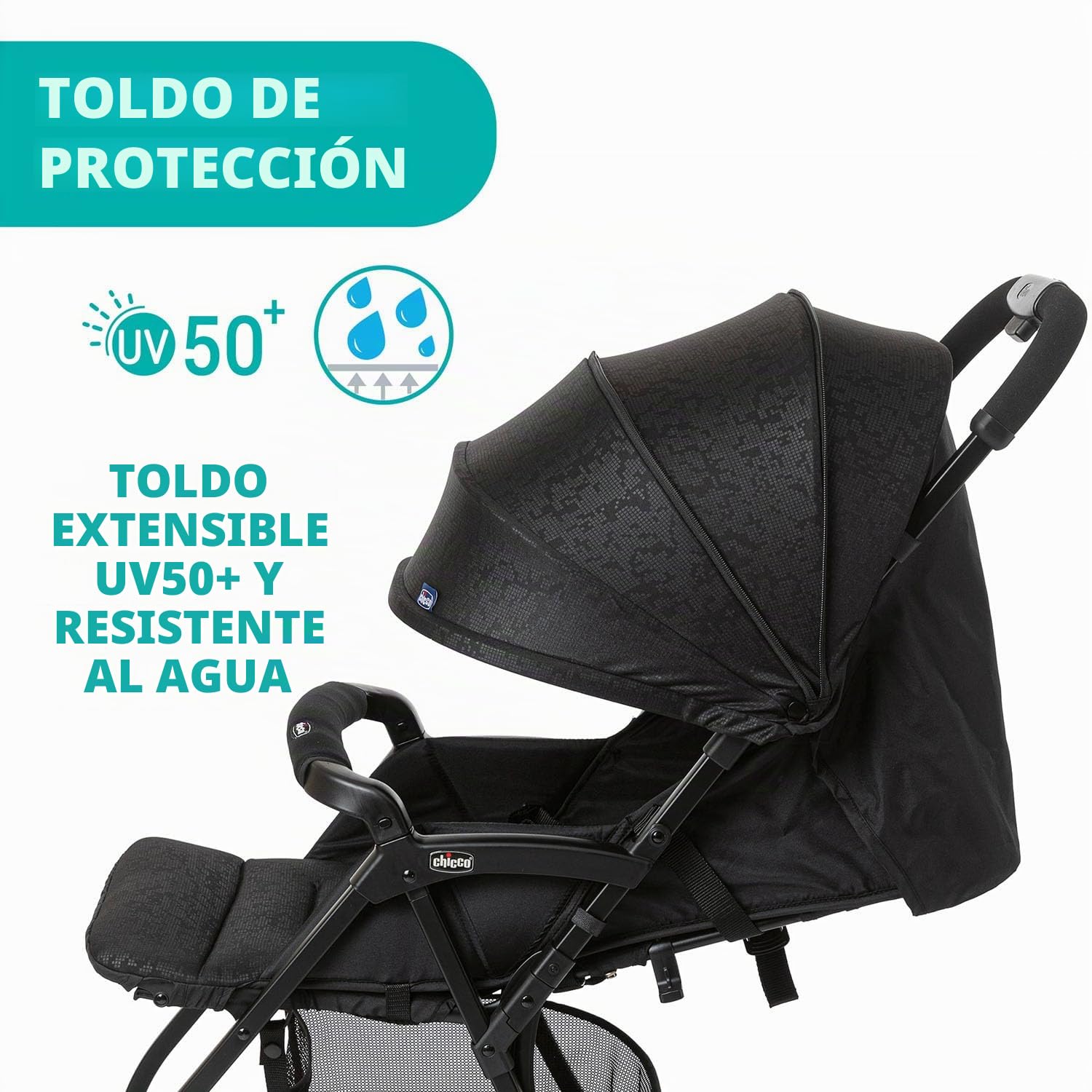 Chicco OHlalà 3 Cochecito ultraligero desde 0 meses hasta 15 kg, capacidad máxima 18 kg, reclinable y plegable con cesta espaciosa, cierre compacto, protector contra la lluvia y capota extensible