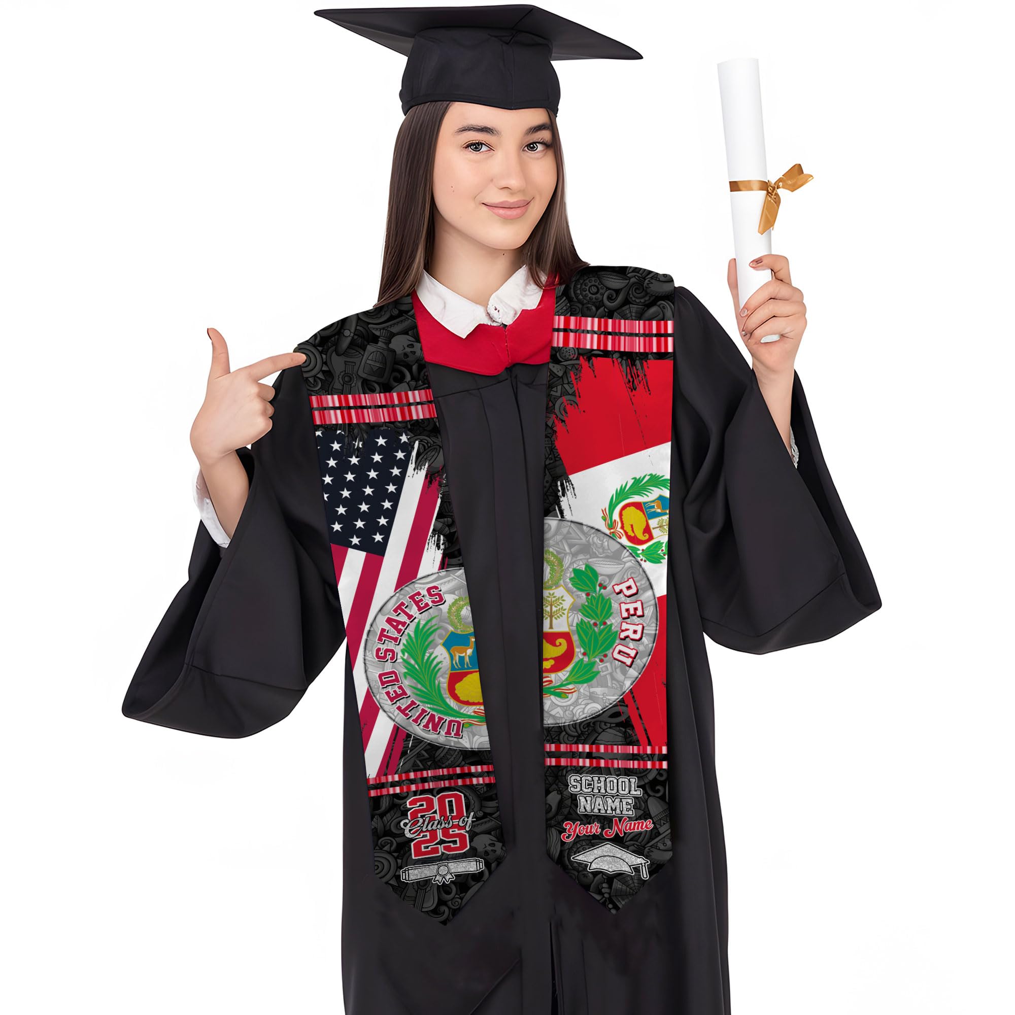 MonkeyVan Custom Peruvians Graduation Sash, Personalized Peru Graduation Stole 2025, Peruvians American Flag Graduation Sash Peru10