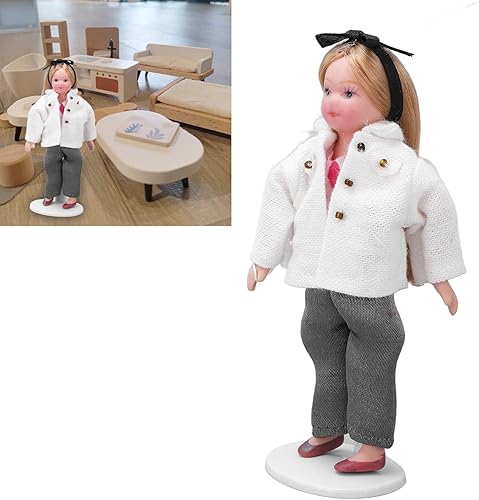Miniatura 7 de Alomejor Personas de porcelana en miniatura con extremidades movibles realista Mini muñeca de niña de cerámica para casa de muñecas escala 112