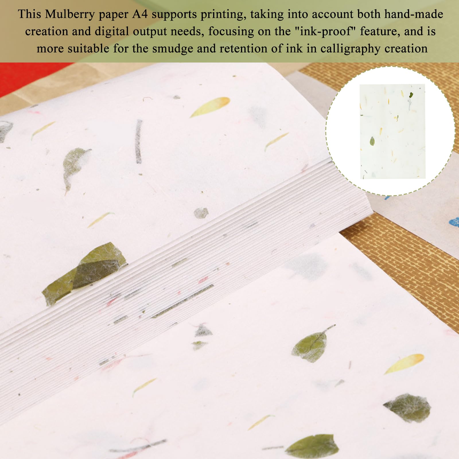 100 fogli di carta di gelso formato A4, carta di riso fatta a mano, per decoupage, carta di riso, formato A4, foglie visibili, per fai da te, scrittura, pittura, confezioni regalo
