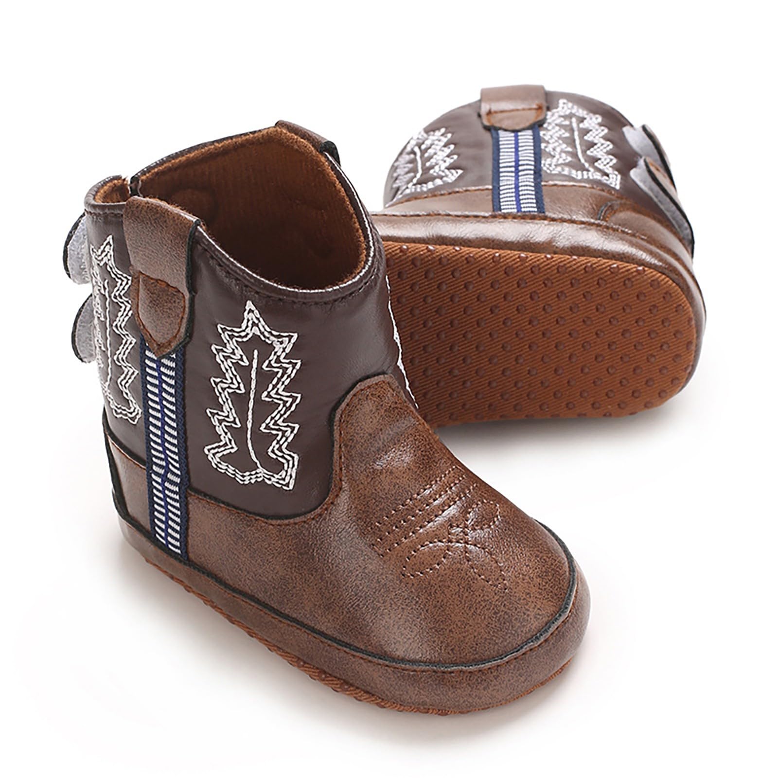 Generisch Bottes western en cuir bottes de cowboy bottines semelle souple chaussures antidérapantes pour bébé fille garçon nouveau-né Noël bébé 80