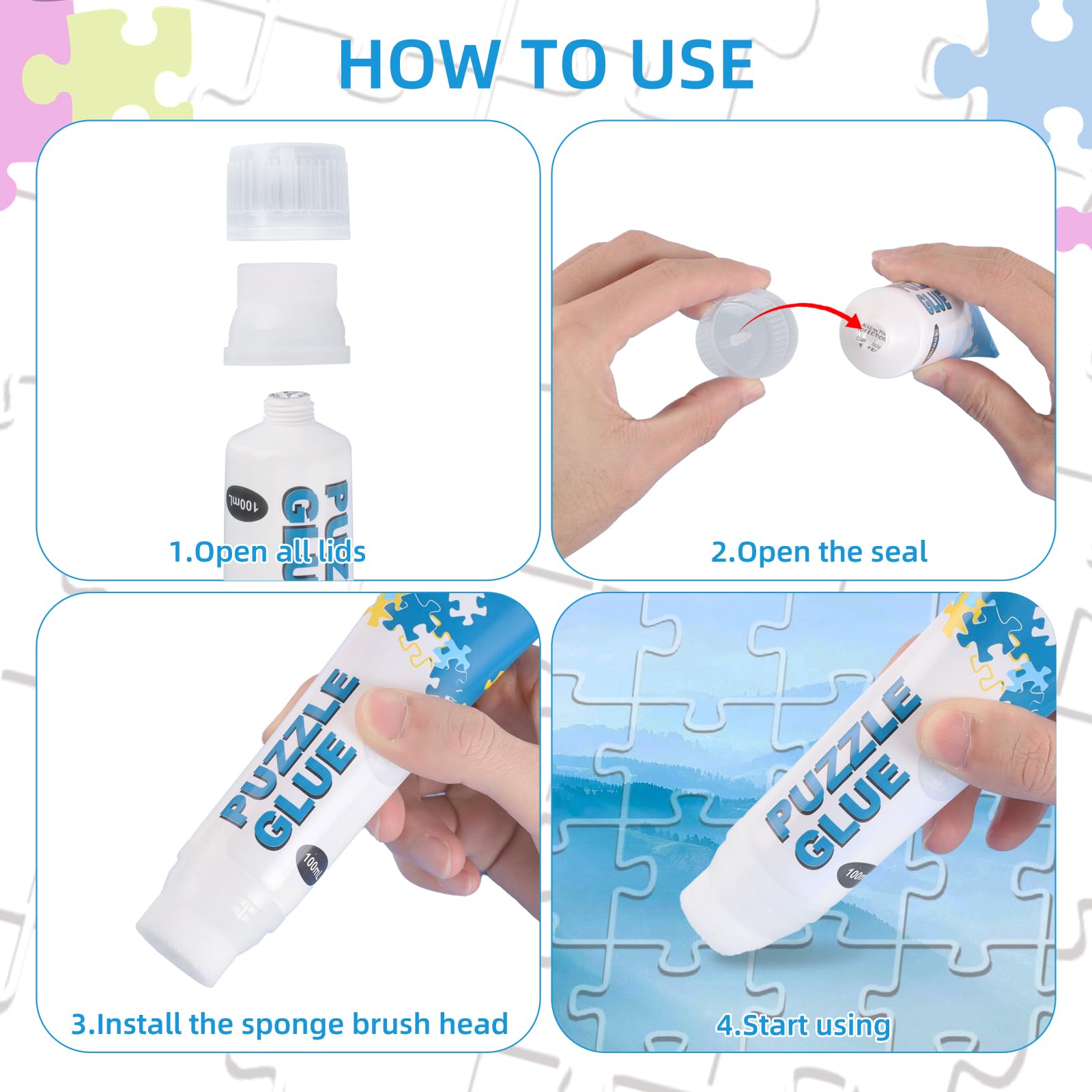 PAYFULLY Puzzle Colla, 3 pezzi di colla trasparente con applicatore, adatto per fissare e appendere puzzle, 300 ml