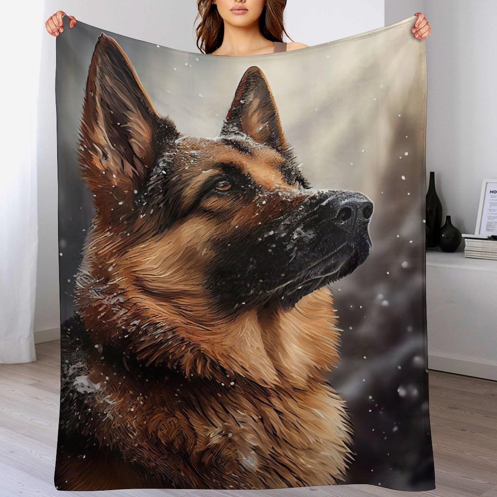 Abaswsa German Shepherd-1 German Shepherd 3D Blankets Super Soft Cosy & Warm Blanket For Sofa Or Bed Flannel Machine Washable Comfortable & Stylish （130×150Cm）