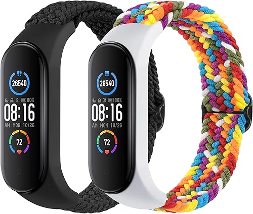 Paquete de 2 correas de nailon para Xiaomi Mi Band 76543, correas de repuesto de nailon trenzado suave para Xiaomi Mi Band 76543 Fitness Tracker