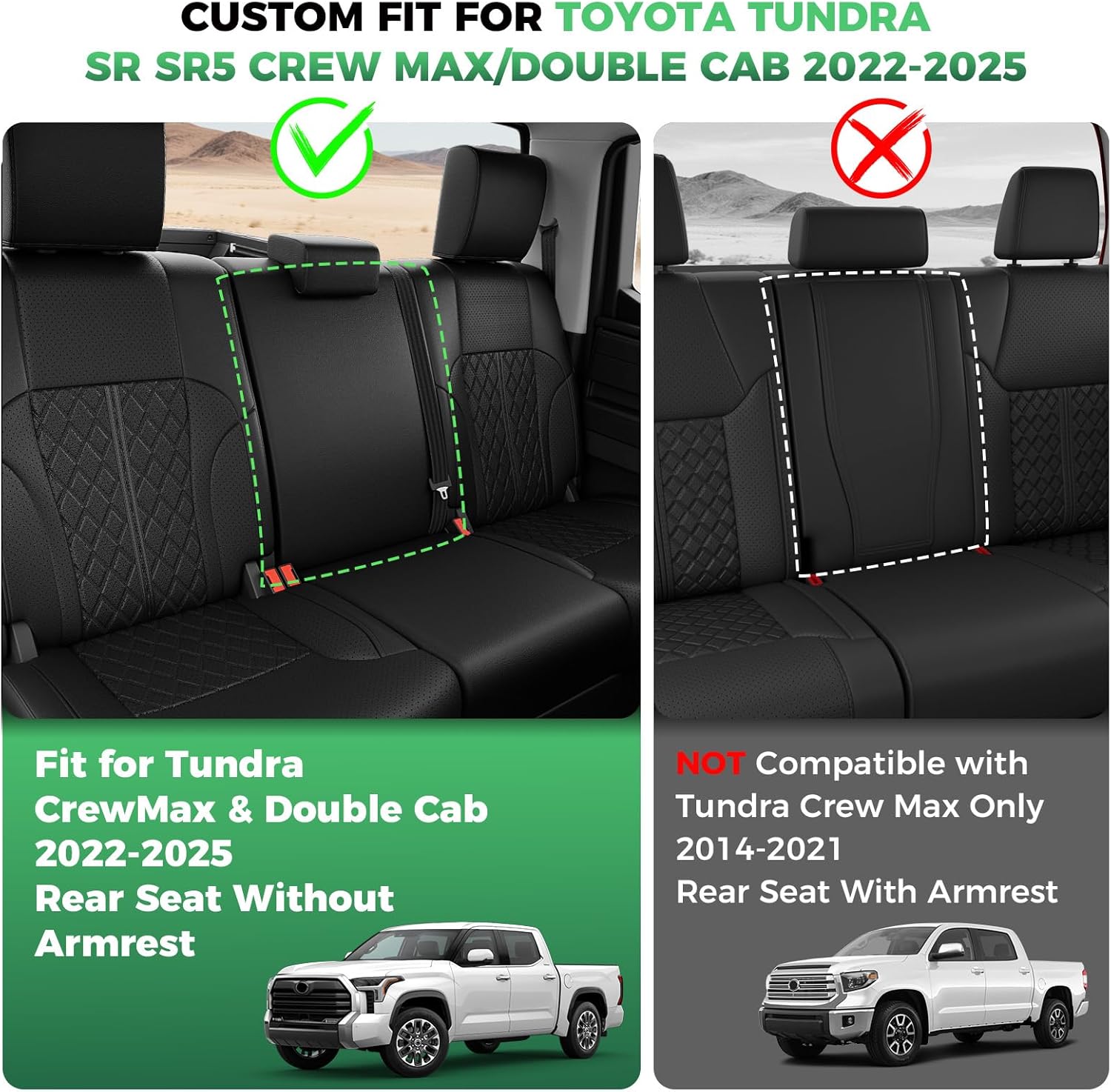 for Toyota Tundra Seat Covers Crew Max Double Cab SR SR5 2022 2023 2024 2025 2026, Waterproof Custom Fit Car Seat Cover Full Set, Black(Not Compatible with legrest)