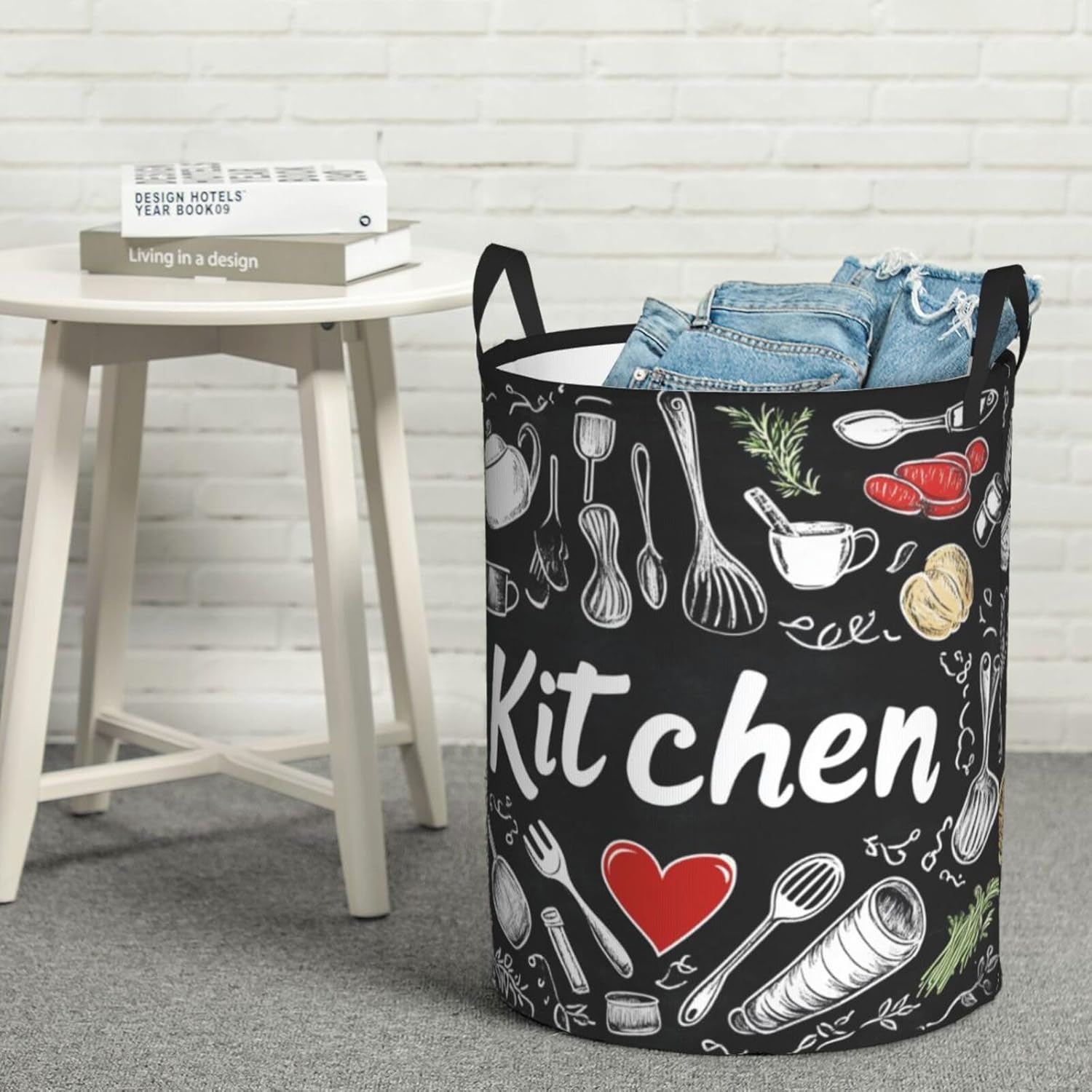 Foldable Laundry Basket Kitchen Dish Pattern Portable Laundry Hamper Small Dirty Clothes Basket For Baby Kids Nursery Toy Bin With Handles For Bathroom Dorm