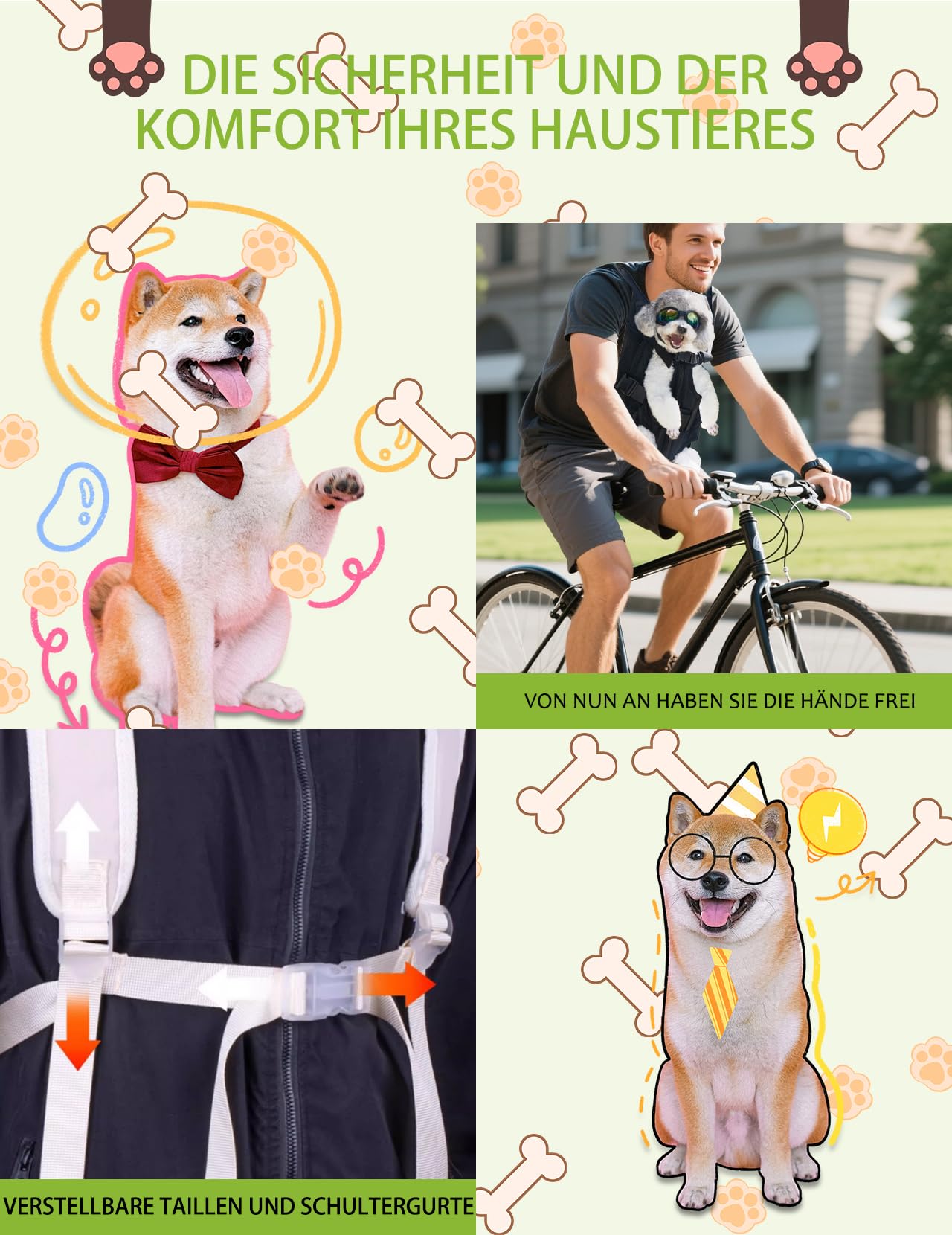 Haustier Rucksack, Hundetrage Verstellbar Hunderucksack Tragbar Atmungsaktives Katzenrucksack, für Klein Mittler Hunde Katze Welpen (Schwarz, S)