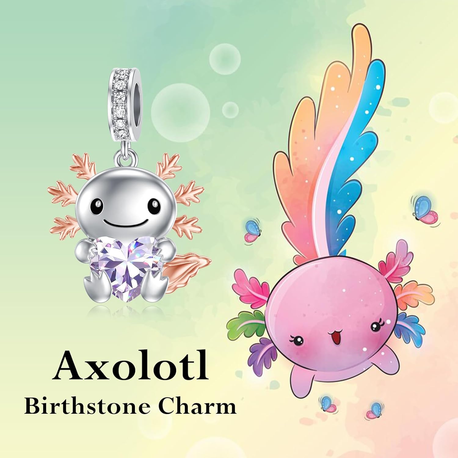 PROESS 925 Sterling Silver Axolotl Charm 12 Months Birthstone Axolotl Bead for Axolotl Bracelets Jewerly Making Axolotl Gifts for Women Axolotl Lovers - Image 4