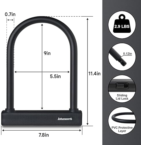 Miniatura 2 de Cerradura de bicicleta, cerradura antirrobo de bicicleta resistente, 4 pies de seguridad para bicicleta con 3 llaves, cerraduras en U con soporte de