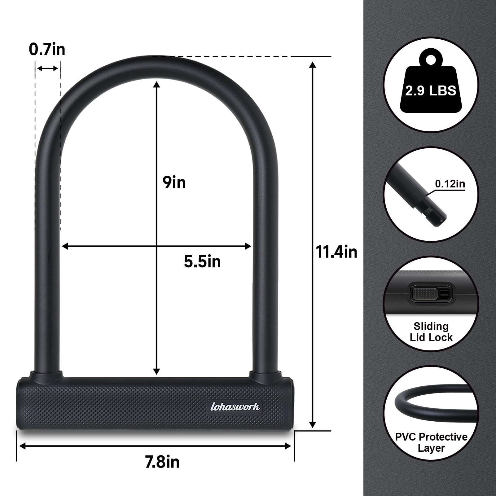 Lucchetto a catena per bicicletta, antifurto a U, 1,2 m, con 3 chiavi, serrature con staffa di montaggio per bici elettrica, scooter elettrico, porta della moto