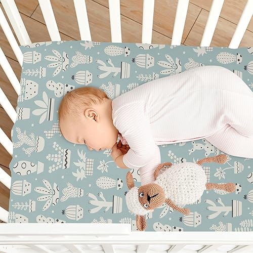 Miniatura 7 de Cartoon Cacti Crib Sheets - Stretchy Fitted Crib Sheets for Boys Girls, Unisex Cozy Baby Crib Sheet 28 x 52 x 9 Inches