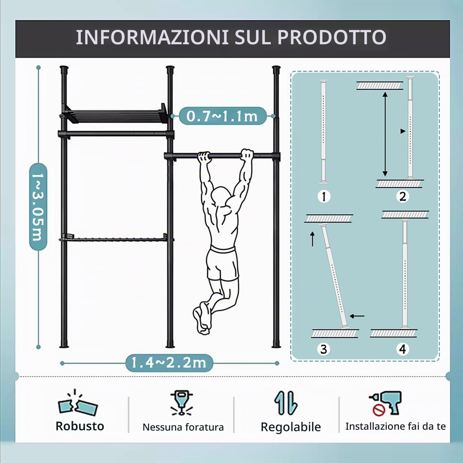 Sistema Armadio Telescopico, Cabina Armadio Componibile con Cestini e Vassoio, Altezza e Larghezza Regolabile, capacità di Carico 400 kg, per Camera da Letto, Soggiorno