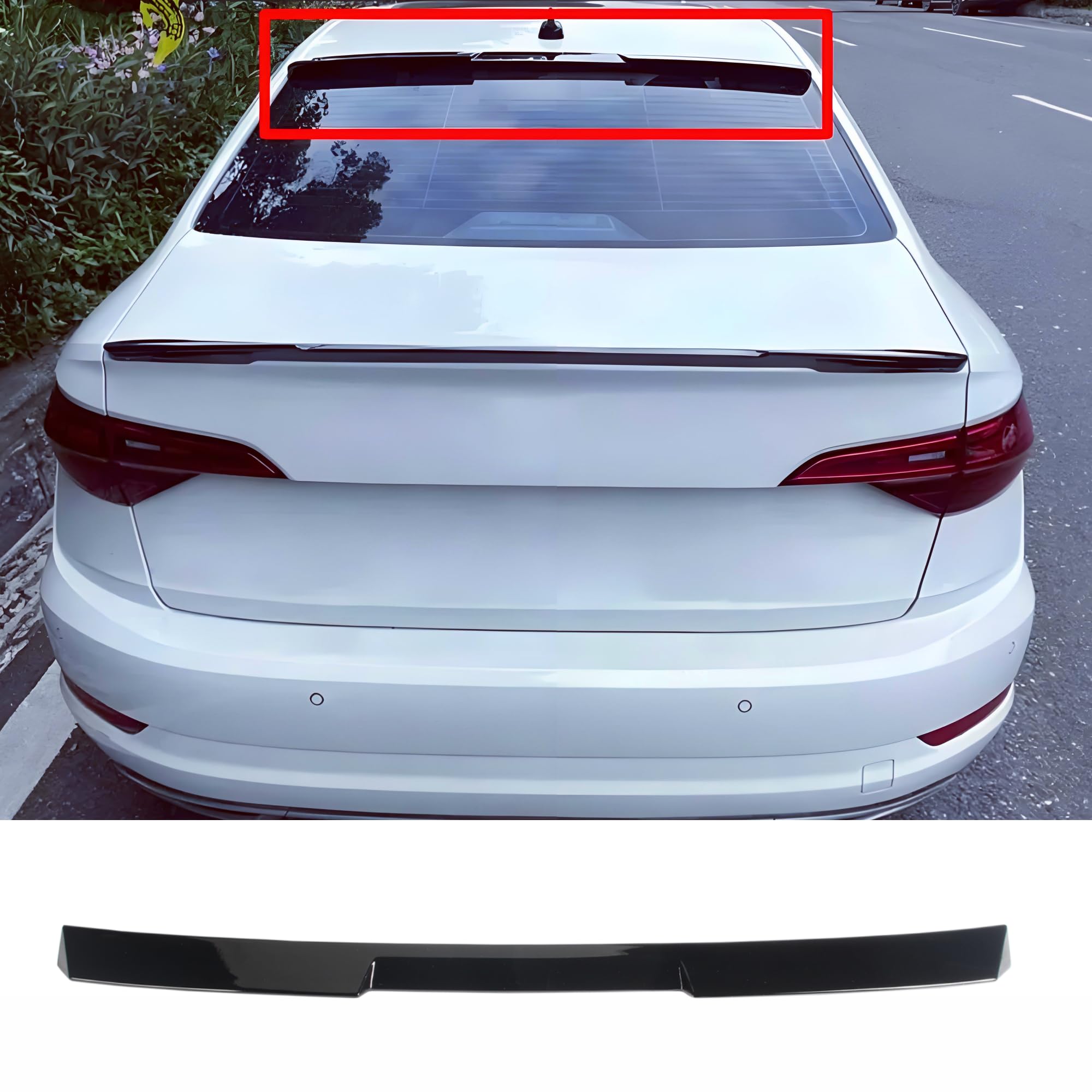 STSEV01 Rear Window Spoiler Roof Wing Fit for Volkswagen VW Jetta MK7 2019-2025 S/SE/SEL/GLI/Sport/R-Line, Glossy Black Sporty Style Top Wing Lip Exterior Accessories