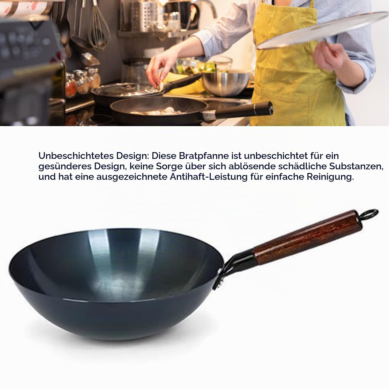 Traditionelle Chinesische Eisen-Wok-Pfanne mit Rundemund Antihaftbeschichtung für die Küche zu Hause und Im Restaurant (36cm)