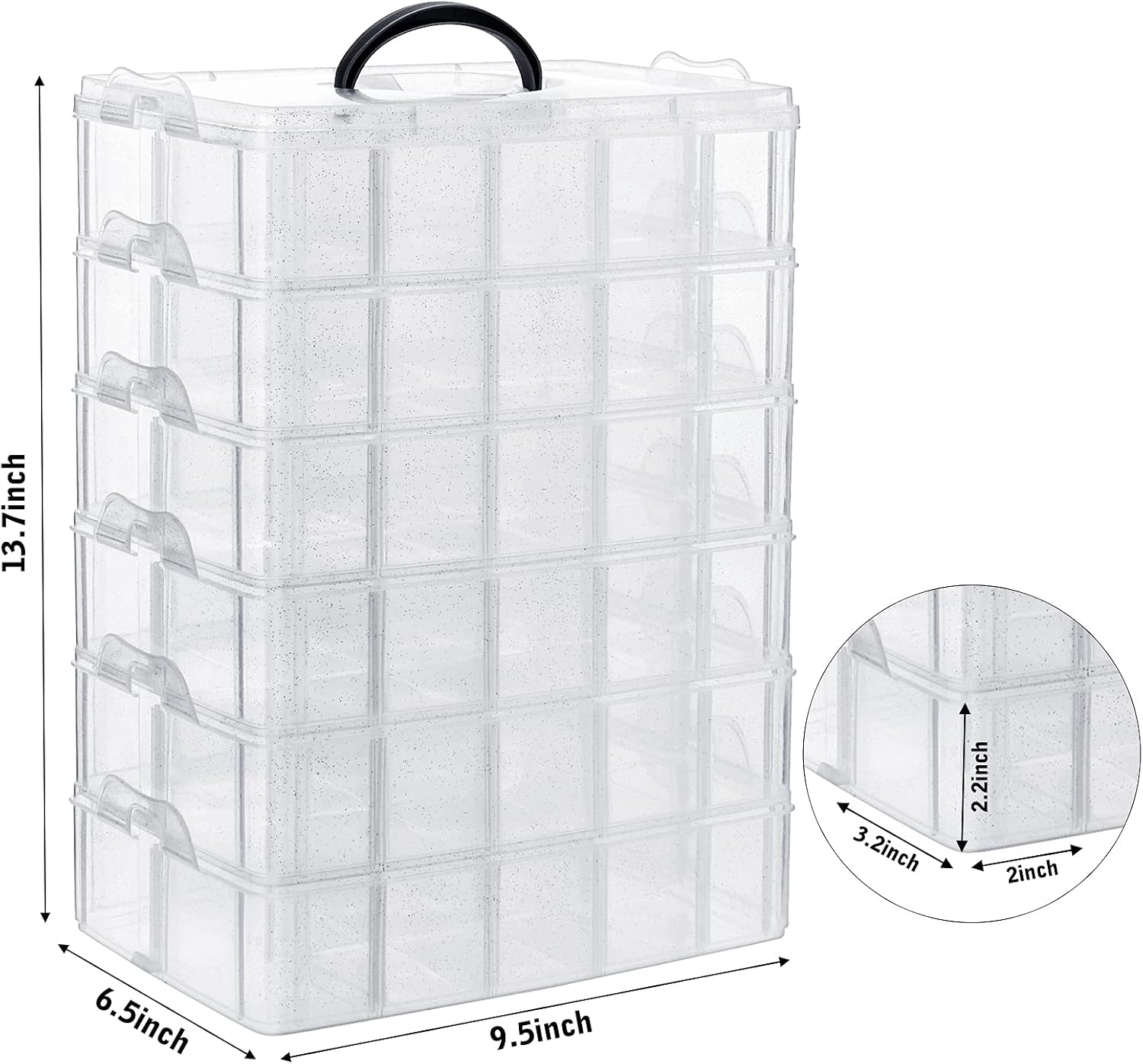 SGHUO 6-Tier Stackable Storage Container Box with 60 Adjustable Compartments, Plastic Toys Organizer Case for Beads,Lego Dimensions,Shopkins Littlest Pet Shop,Kids Toys,Arts and Craft,Jewelry