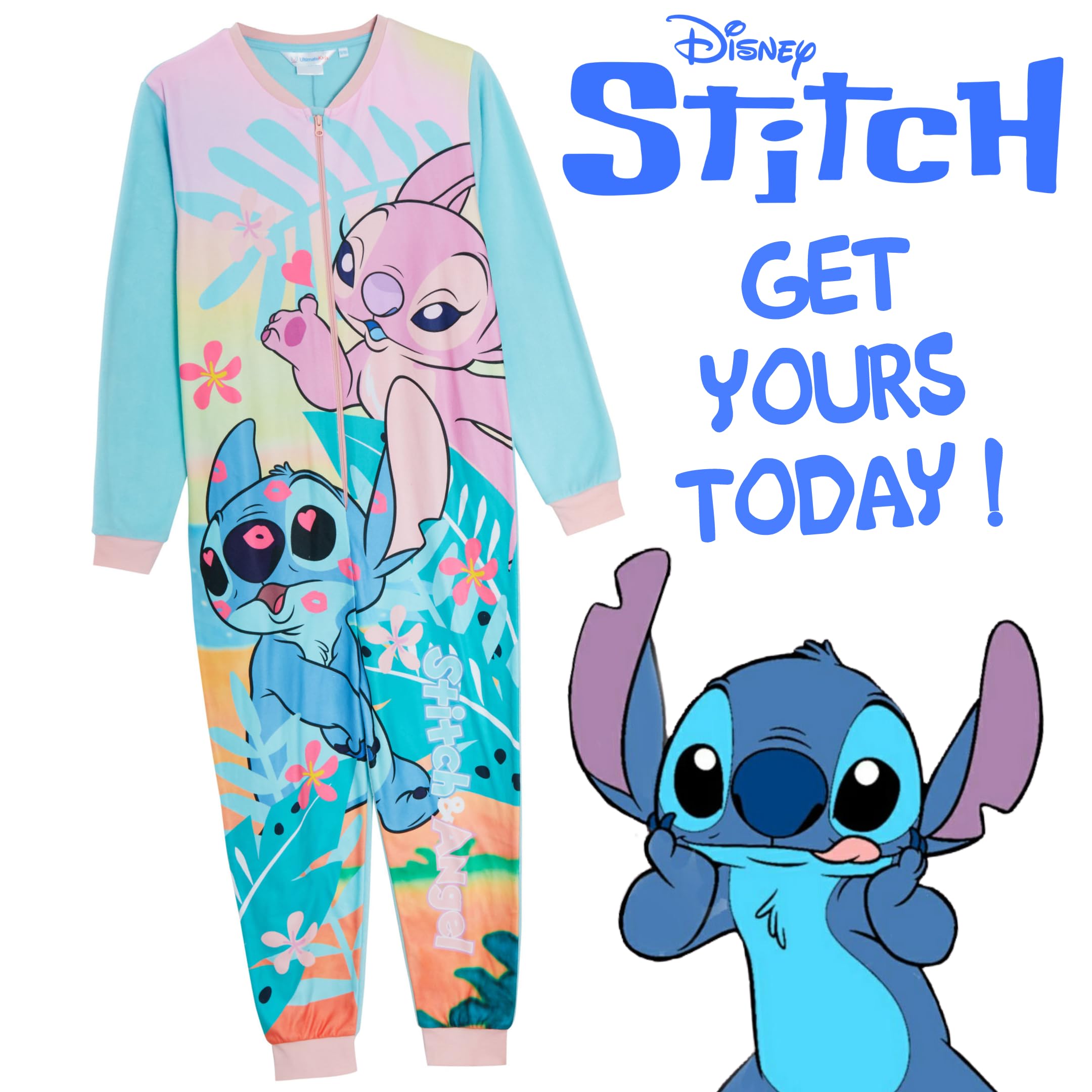 Disney Pijama de Stitch y Angel para Niños Todo en Uno Pijamas Para Niñas Forro Polar Ropa de Dormir, azul, 7-8 años