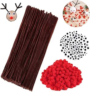 450 Stück Pfeifenputzer Set - 300 Chenilledraht 3x Grün + 150 Wackelaugen