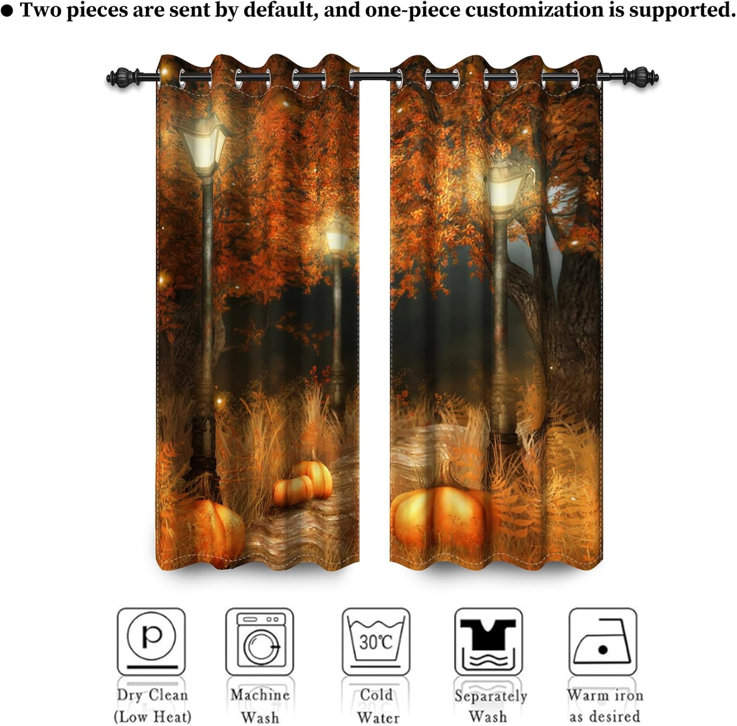 Renaiss Fall Curtains Blackout Orange Trees Window Curtains with Design Harvest Scenery Woodland Grommet Bedroom Curtains Lighthouse Curtains Drapes for Living Room 42W x 63L inch Set of 2 Panels