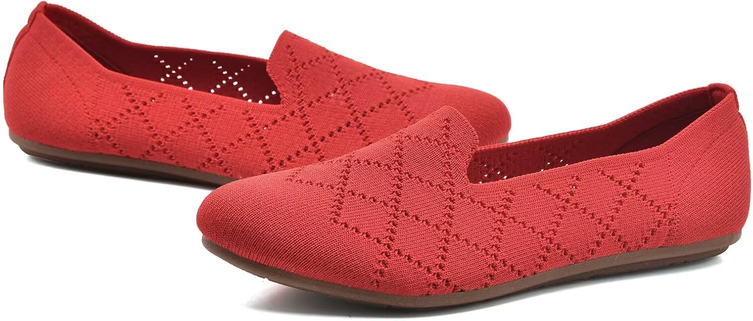 poemlady Women’s Ballet Flat Shoes Dress Shoes Knit Round Toe Slip On Ballerina Walking Flats Shoes for Woman Low Wedge Casual