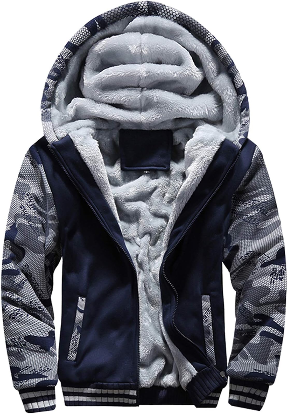 Men's Pullover Winter Workout Fleece Hoodie Jackets Full Zip Wool Warm Thick Coats