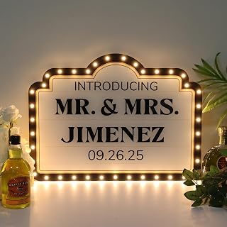 Large Custom Bottle Service Sign for Wedding, Personalized LED Marquee Sign with Battery Case, IP67 Waterproof VIP Bottle Service Lights for Reception, Engagement, Banquet, Birthday, Party, Night Club Bar Décor