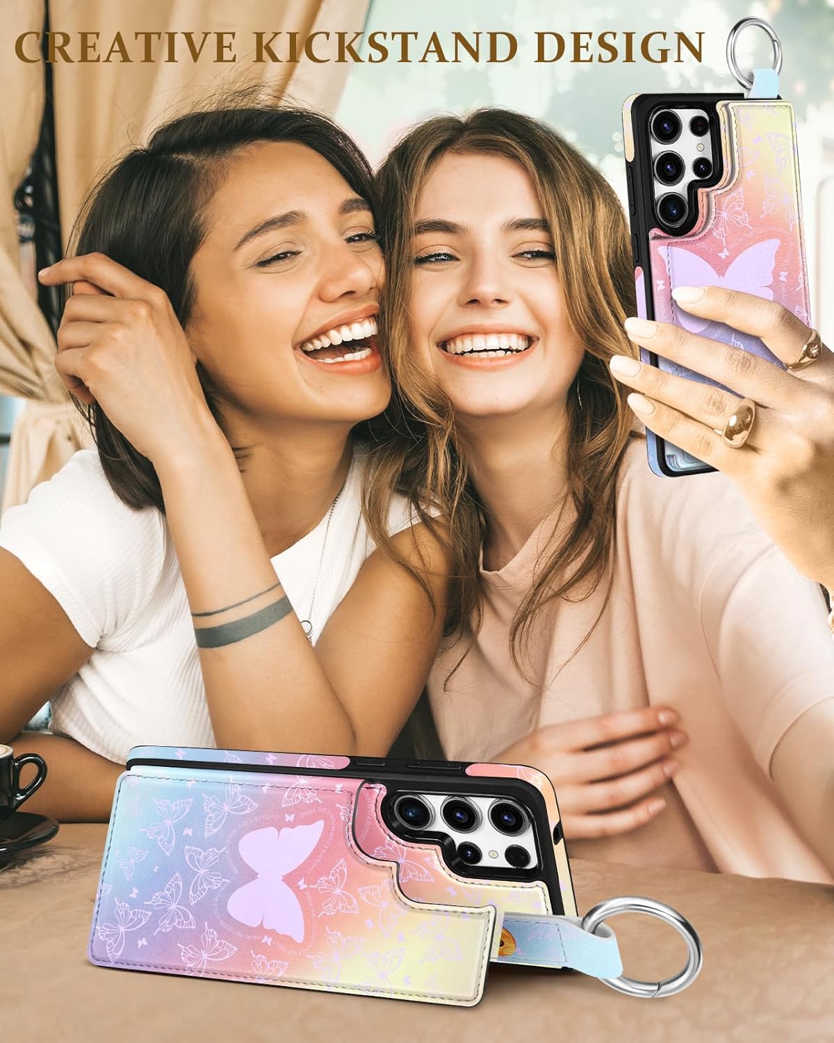 Shorogyt for Samsung Galaxy S25 Ultra Wallet Case - Cute Fashion Butterfly Design with Card Holder Kickstand for Magnetic Clasp Back Flip Folio Leather Phone Cases for Wome Girls Men - Image 6