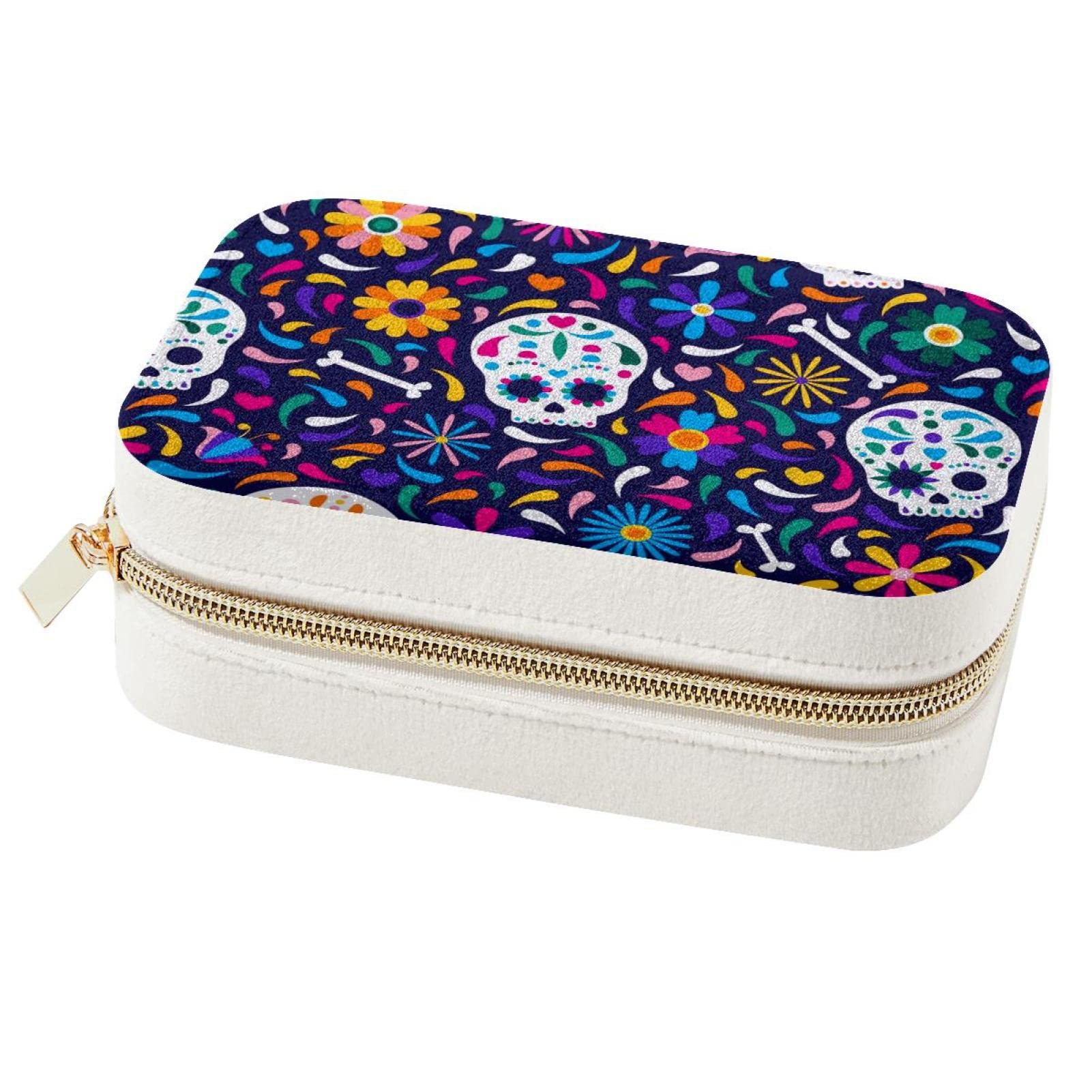 Boîte à bijoux voyage tête de mort : coffret compact pour ranger vos bagues en week-end et vacances