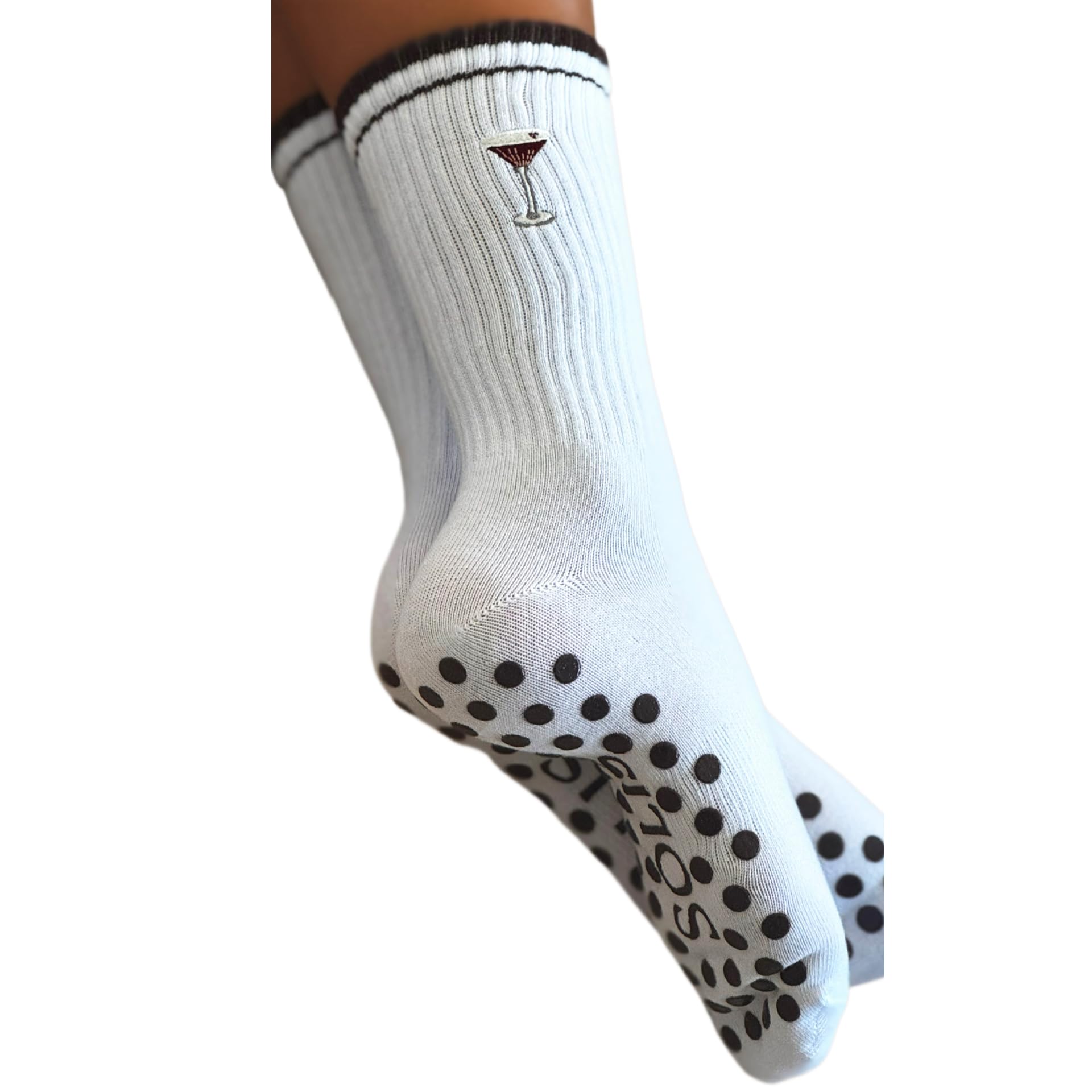 Non-Slip Pilates Socks with Grips for Women | Cute Grip Socks for Yoga Ballet Barefoot Workout | Design Anti Skid Athletic Socks | Set of 1 | Size 5-9 US Womens | Espresso Martini Crew Fit