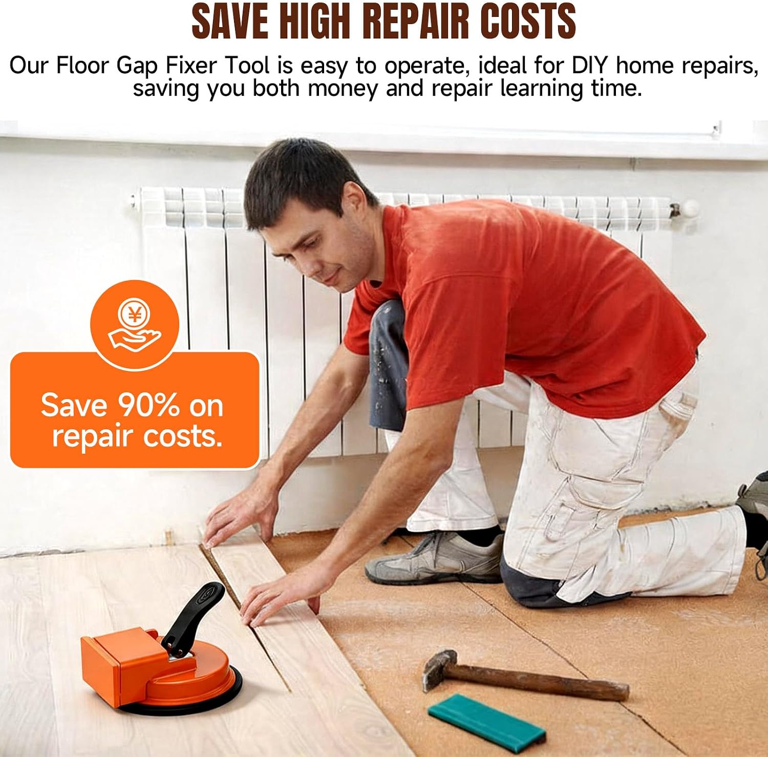 Floor Gap Fixer Tool, Heavy Duty Floor Suction Cup with 5 Non-Slip Pads, Carbon Steel Construction for Vinyl Plank, Laminate & Wood Flooring