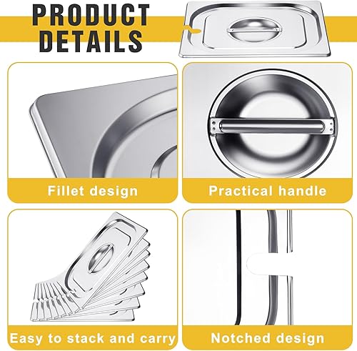Miniatura 3 de Paquete de 8 fundas para sartenes de mesa de vapor, tapas con muescas para sartenes de hotel, tapas con asas, tapas de bandeja de alimentos