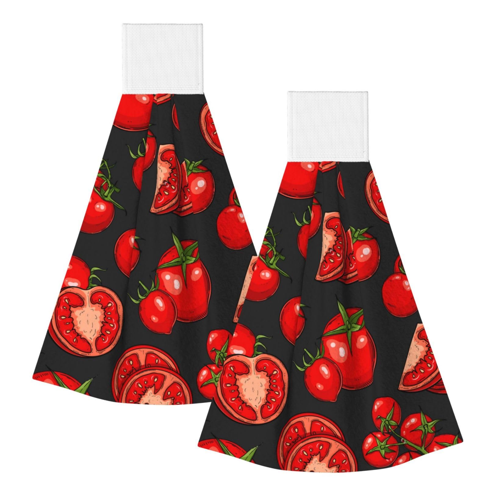 DOPKLNA Tomatoes Vegetable Pattern, 2 Pcs Hanging Coral Fiber Hand Towels for Bathroom, Absorbent Kitchen Towels