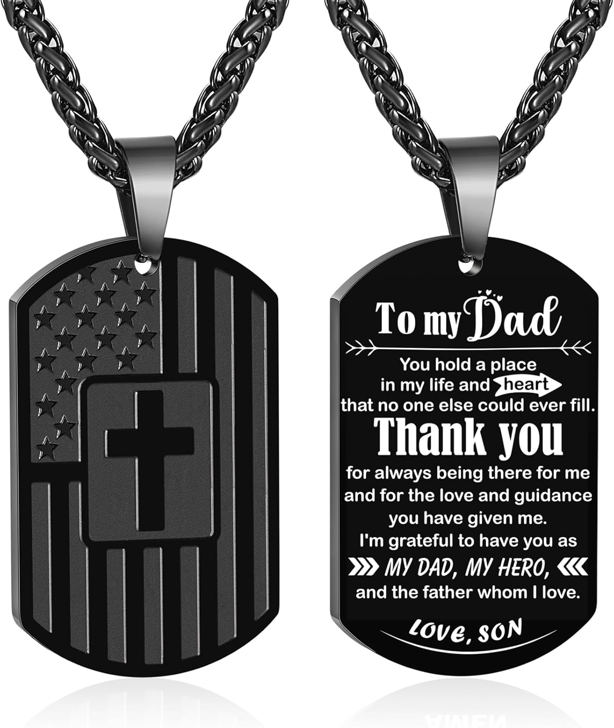Zocomi To My Son Dad Brother Husband Grandson Grandpa Boyfriend Man Dog Tag Cross Necklace Christian American Flag Birthday Graduation Gifts Jewelry for Men Boys