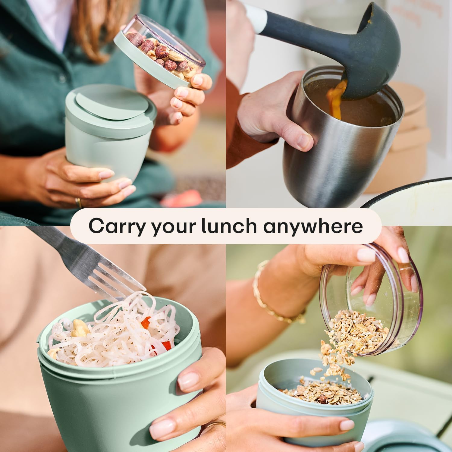 Mepal | Pojemnik na lunch Ellipse Mixed | Campus Red + Vivid Green | Kubek na musli na wynos | Przegródka na jogurt i musli | 500 ml + 200 ml | Nadaje się do zamrażarki, kuchenki mikrofalowej i
