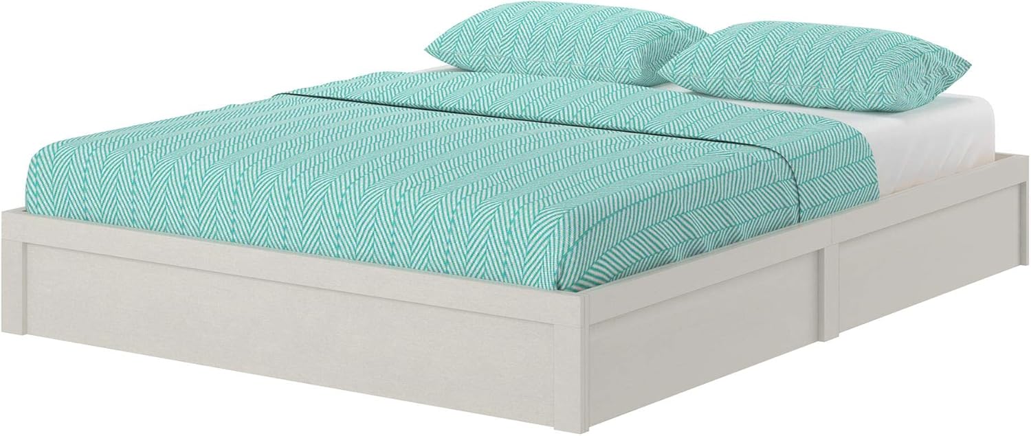 Ameriwood Home Queen Platform Bed Frame with a mattress and bedding