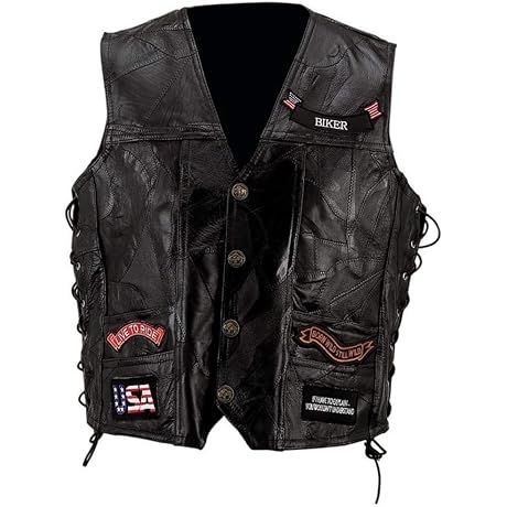 Harley Davidson Men's Genuine Leather Motorcycle Vest with 14 Patches