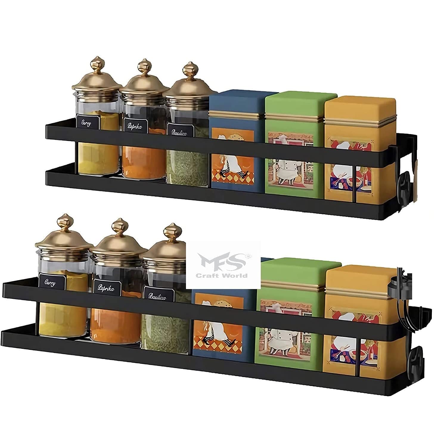 Craft Expertise Premium Iron Wall-Mounted Spice Rack Hanging Shelves Organizer - Set Of 2, Black, Medium Size - Multi-Tiered Kitchen Storage For Herbs,Space-Dimensions: 16"X4"X3.5" And 15"X3.5"X3" (B0D31W8863) Amazon Price History, Amazon Price Tracker
