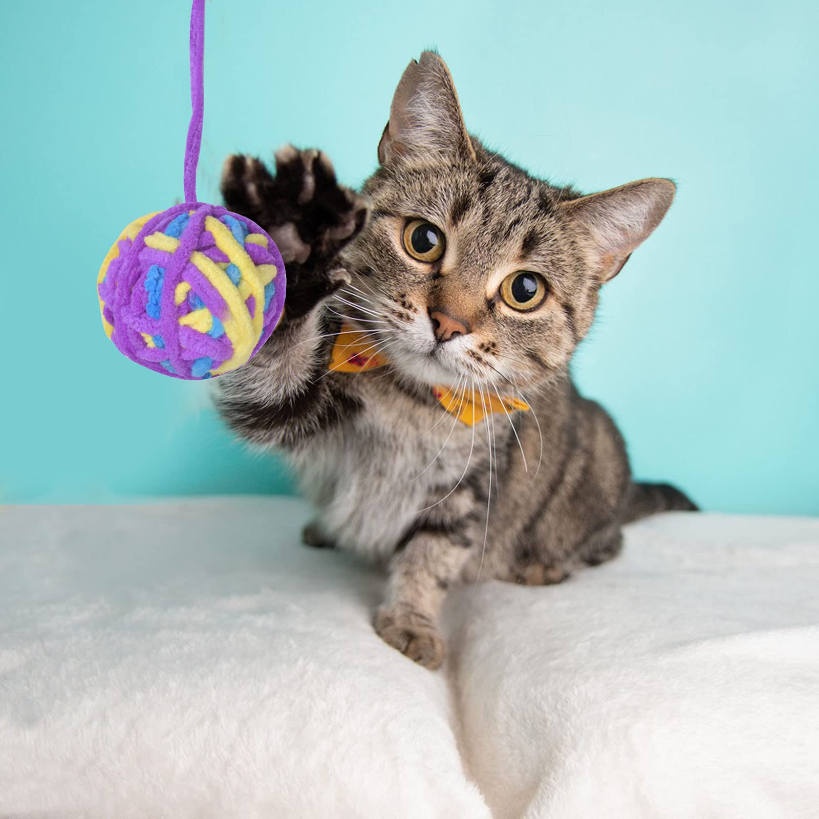 3 Stück Katzenspielzeug Wollball Lustige Katzenglocke Ball Bunte Wollgarnbälle mit Seil Haustier Katze Kaukugel Kratzspielzeug für Katzen Kätzchen Haustier Interaktives Spielspielzeug